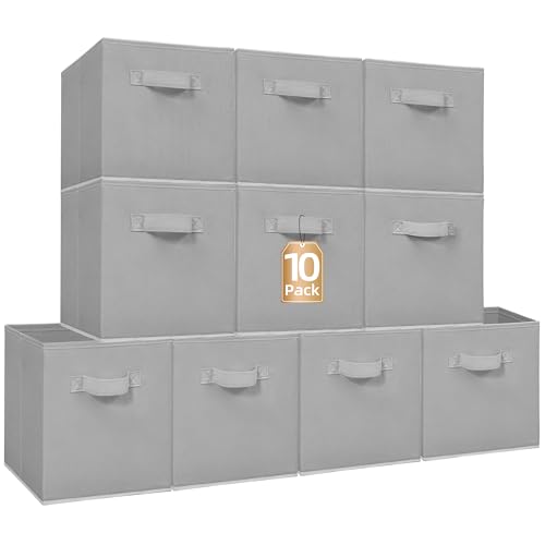 STORAGE MANIAC Storage Cubes, 11 Inch Collapsible Storage Bins with Handles, 10 Pack Fabric Foldable Bins for Organization, Durable Storage Bins for Closet, Shelves, Offices, 10-Pack Grey - color: Grey-10 Pack, size: 11 INCH