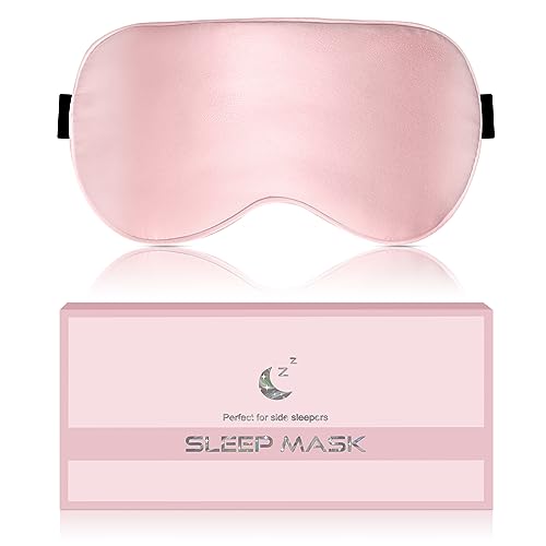 Silk Sleep Mask for Women - Soft Breathable Organic Natural Mulberry Silk Fabric Blackout Eye Mask for Sleeping with Adjustable Straps No Pressure Eye Mask for Travel Essentials Gifts (Pink) - color: Pink