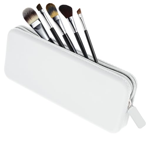 Sakolla Travel Makeup Brush Holder, Silicone Makeup Brush Bag with Zipper Closure, Makeup Brushes Organizer Case Washable Makeup Pouch Holder Case for Daily, Work, Essentials（White） - color: Regular White