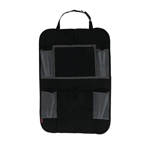 Nuby Backseat Car Organizer Set: Organizer with Tablet Holder, Storage Pockets and 5 Linkable Hooks for Attaching Accessories | Easy to Clean Black