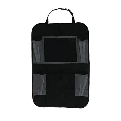 Nuby Backseat Car Organizer Set: Organizer with Tablet Holder, Storage Pockets and 5 Linkable Hooks for Attaching Accessories | Easy to Clean Black