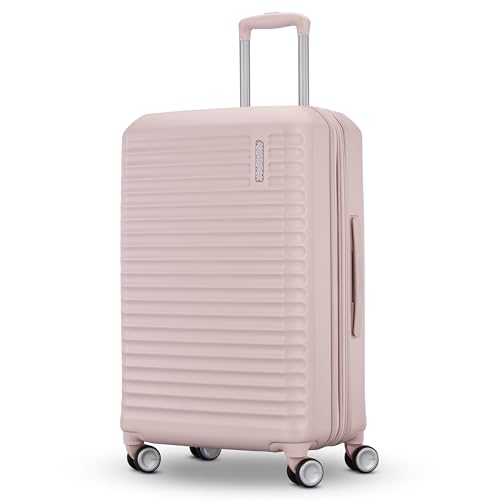 American Tourister Stratum 3.0 Medium 24-Inch Spinner, Airline Approved, Durable Hardside Luggage, Expands 1.5", RightHeight™ Adjustable Handle, Pink Blush - color: Pink Blush, size: Medium - Checked