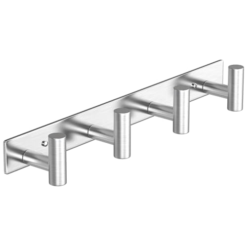 VAEHOLD 1PACK Hat and Coat Wall Mount Rack - 4 Hooks for Robes, Bags, Keys, and Towels - Bathroom Towel Hanger Organizer -Silvery - color: Silver, size: “T“ Shape 4 Hooks 1 Pack