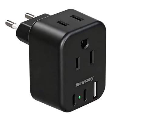 Black European Travel Plug Adapter USB C, International Plug Adapter, US to Europe Adapter Plug 2 Outlets 3 USB Ports(2 C Port), Type C Power Adapter to Iceland Italy France Portugal Spain Germany - style: Type C - Most of Europe(Black)