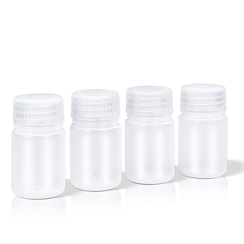 DEMORA 1 oz Small Plastic Bottles with Caps, Airtight Refillable Wide Mouth Travel Bottles for Toiletries, PP Food Grade Plastic Containers for Liquids Pill Sample Lab Reagent (Clear, 4 Pcs) - color: Clear, size: 1 oz