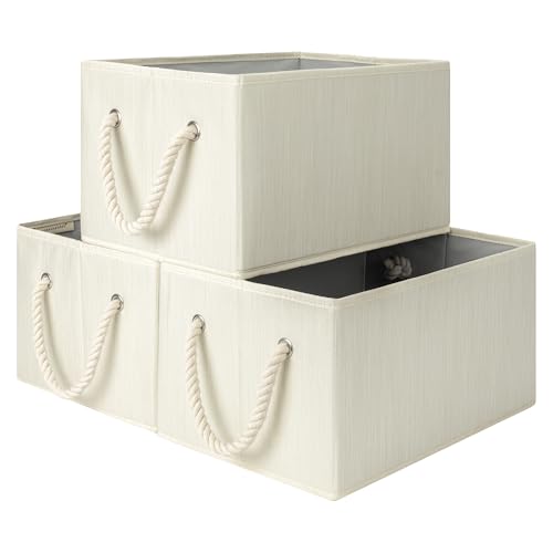 StorageWorks Storage Baskets for Shelves, Fabric Storage Bins, Closet Organization and Storage Basket, Foldable Organizer Bins for Clothes, Beige, White & Ivory, Large, 3-Pack - color: Beige, White & Ivory, size: Large