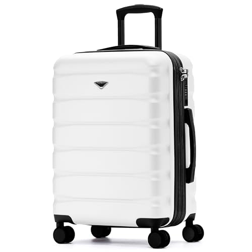 Flight Knight 22x18x10 Expandable Carry On Suitcase Hardside TSA Lock & USB C Port Lightweight Luggage Silent Double Spinner Wheels Maximum Spirit Overhead Carry-On Bag Airlines Approved White - color: White, size: 22x18x10"