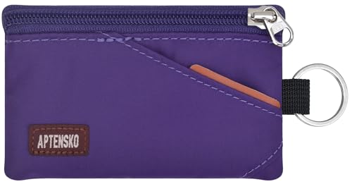 RFID Blocking Travel Wallet with Adjustable Lanyard, Small Nylon Zipper Pouch and Badge Holder for ID, Credit Cards, Cash, Keys, Commuters (Deep Purple) - color: Deep Purple