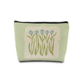 Grandmillennial Blue Tulip Floral Makeup Cosmetic Bag for Women, Modern Southern Blue and Green Botanical Flower Aesthetic Portable Travel Toiletry Bag Zipper Makeup Pouch - color: Flower seven