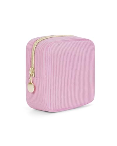 Wandering Nature Small Makeup Bag for Purse Mini Make up Pouch Cute Cosmetic Pouch for Women with Slip-in Pockets Corduroy, Pink - color: Corduroy Pink