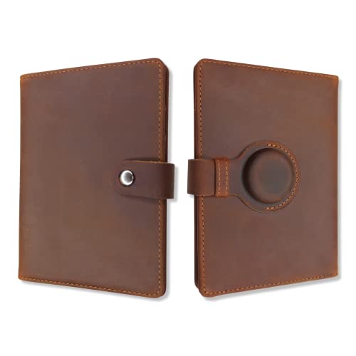 Genuine Leather AirTag and Moto Tag Passport Holder and Wallet for Men and Women RFID Blocking for Secure Traveling and Documentation Organizer(Coffee) - color: Coffee