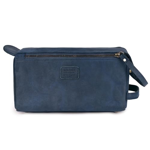 LEATHER VILLAGE Genuine Leather Travel Toiletry Bag - Water-Resistant Dopp Kit for Toiletries, Large Shaving Bag & Bathroom Organizer - Gift for Men & Women - Royal Blue - color: Royal Blue