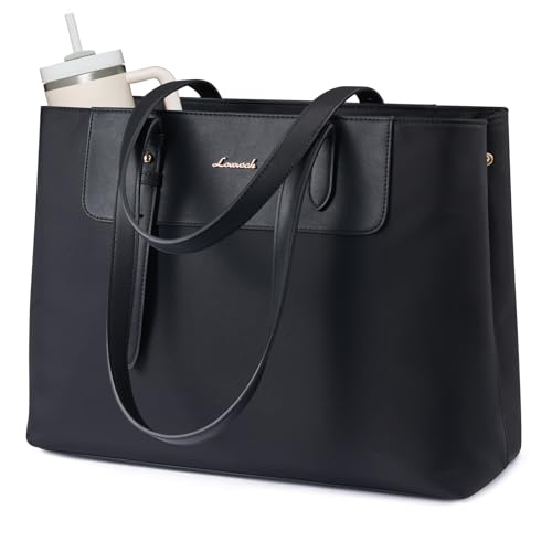 LOVEVOOK Laptop Tote Bag for Women 15.6 Inch, Water-Resistant Work Tote Bag Large Capacity Computer Bag Briefcase Handbag - color: Classic Black, size: 15.6Inch