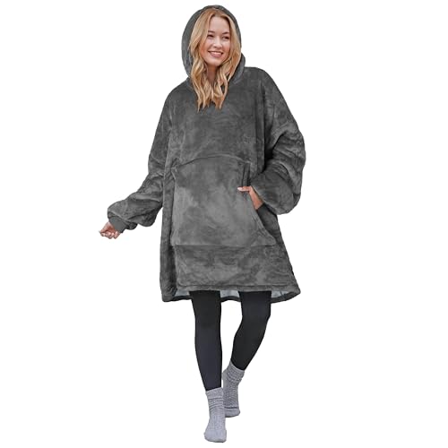 Catalonia Oversized Blanket Hoodie Sweatshirt, Wearable Sherpa Blanket Pullover, Gift for Her - color: Grey