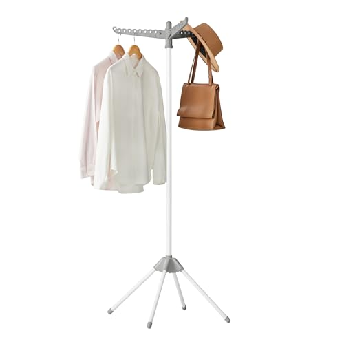 SONGMICS Clothes Drying Rack, 59-Inch Folding Laundry Drying Rack with 3 Rotatable Arms for Hangers, 4 Legs, Stainless Steel, for 27 Pieces of Clothes, Gray and White ULLR510G01 - color: Gray + White, style: 1-Tier