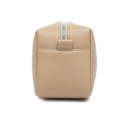 PU leather Organizer Bag Lightweight Cosmetic Bag with Ring Clasp Perfect Travel Makeup Bag for Women (Sandy/PU) - color: Sandy/PU