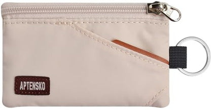 RFID Blocking Travel Wallet with Adjustable Lanyard, Small Nylon Zipper Pouch and Badge Holder for ID, Credit Cards, Cash, Keys, Commuters (Almond White) - color: Almond White