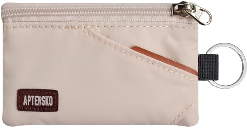 RFID Blocking Travel Wallet with Adjustable Lanyard, Small Nylon Zipper Pouch and Badge Holder for ID, Credit Cards, Cash, Keys, Commuters (Almond White) - color: Almond White