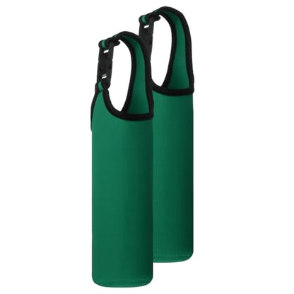 uxcell 2pcs Neoprene Carrier Water Bottle Sleeve, 15.5-20oz Insulated Water Glass Bottle Carrier Bag Collapsible Drink Bottle Sleeve Cover Holder with Handle, Dark Green - color: Dark Green