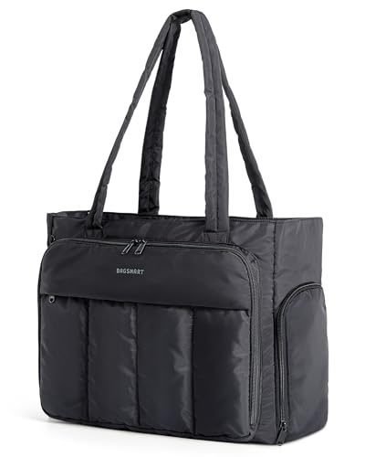 BAGSMART Laptop Tote Bag, Lunch Tote Work Bag with Lunchbox Compartment, Large Puffer Teacher Nurse Tote Large Shoulder - color: Black