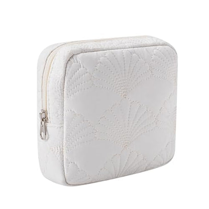 RSRSLEII Small Quilted Cotton Makeup Pouch for Purse, Coastal Granddaughter Aesthetic Cosmetic Bag with Compartments, Cute Seashell Zipper Lipstick Holder for Women and Girls (09 Small Seashell) - color: 02Small Seashell