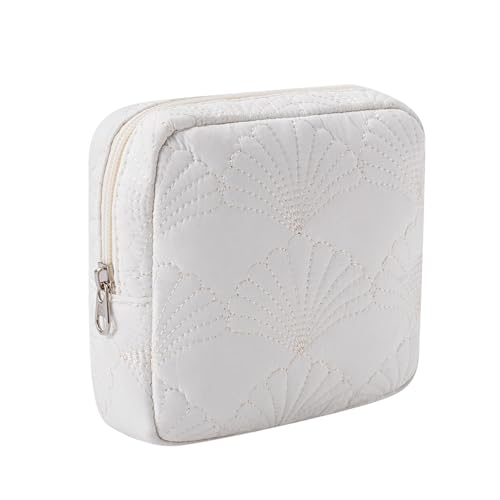 RSRSLEII Small Quilted Cotton Makeup Pouch for Purse, Coastal Granddaughter Aesthetic Cosmetic Bag with Compartments, Cute Seashell Zipper Lipstick Holder for Women and Girls (09 Small Seashell) - color: 02Small Seashell