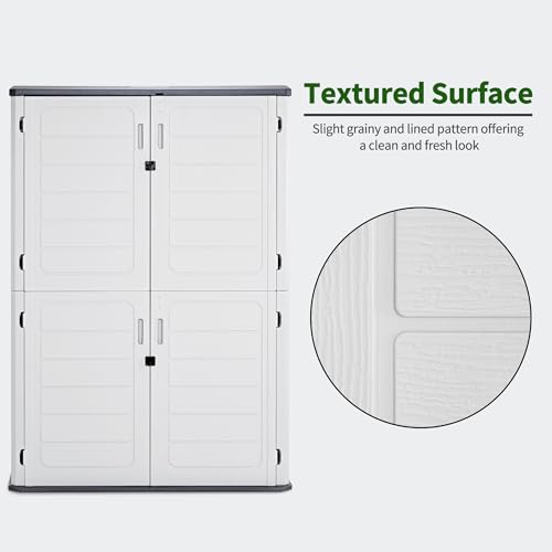 Macrout 50 Cu.Ft Plastic Outdoor Storage Cabinet with Shelves, 4.3 x 2.5 ft Waterproof Resin Outdoor Storage Shed with Floor, Lockable Vertical Shed for Garden and Patio - size: Medium