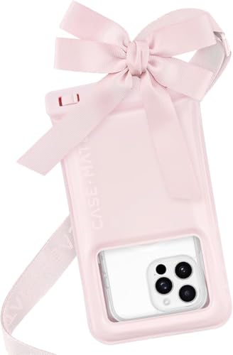 Case-Mate IP68 Waterproof Large Phone Pouch with Bow Design - Travel Beach Cruise Ship Essentials - Floating Phone Case with Crossbody Lanyard for iPhone 17 Pro Max/16 Pro/15/14/13/S26 - Ballet Pink - color: Ballet Pink