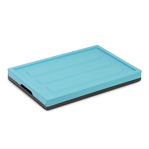Glad Collapsible Storage Bin with Lid - 48L Foldable Plastic Box for Garage, Car Trunk, and Organization - Stackable Lidded Container with Handles, Turquoise - color: Turquoise