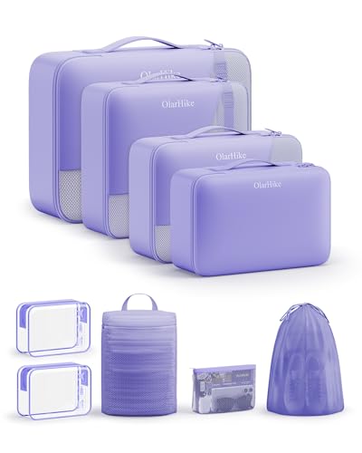 9 Set Packing Cubes for Travel, Gifts for Women Mom,Anti-Tearing Suitcase Organizer,OlarHike Vacation Essentials & Accessories for Cruise Ship - color: 13 Purple
