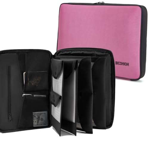 Portable Document Bag, Important Document Organizer, Storage Pouch File Folder for Important Papers, Emergency Binder, Birth Certificates, Social Security Cards, Passports, Photos (Pink) - color: Pink
