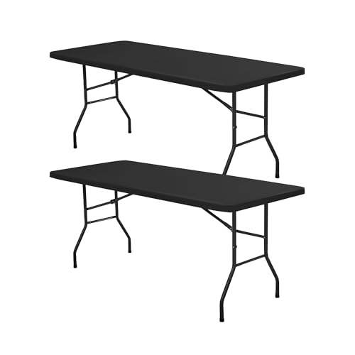 8ft Fitted Tablecloths Rectangle - 2 Pack Outdoor Picnic Table Covers with Elastic, Washable Folding Table Protector for Party Camping Vendor Booth, 30x96 Inch, Black - color: Black, size: 30x96 inch, 2 Pack