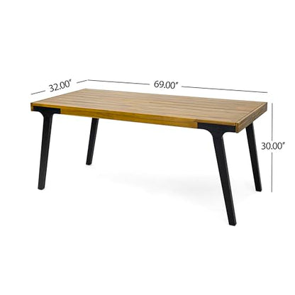 Christopher Knight Home 3 Piece Patio Dining Table,Acacia Wood Table Bench Dining Set,2 Wood Benches with 69'' Large Dining Table,Industrial Style Dining Furniture Set for Outdoor Deck, Yard, Porch