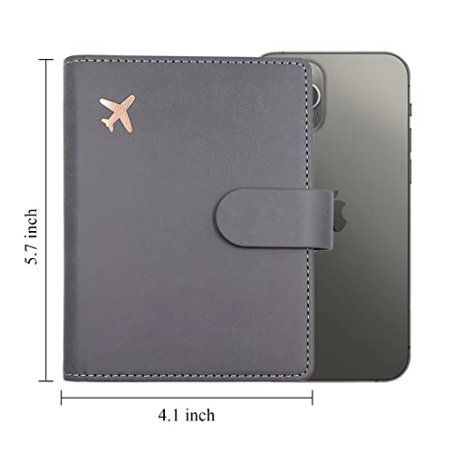 Passport Wallet, Gray, Unisex, Faux Leather, Waterproof, Slim, Lightweight, RFID Blocking, 2-in-1 Design, with Document Slots, Credit Card Slots, SIM Card Slots - color: Gray, style: Classic
