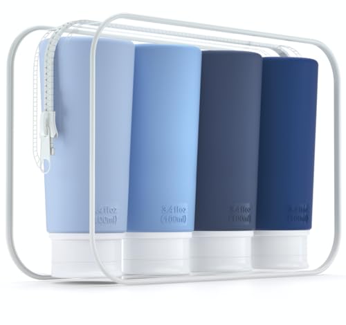 Valourgo Travel Bottles for Toiletries, Tsa Approved 3.4oz Portable Travel Bottles, BPA Free Leak Proof Travel Tubes Refillable Travel Accessories, Travel Accessories with Clear Toiletry Bag, Blue - color: Blue