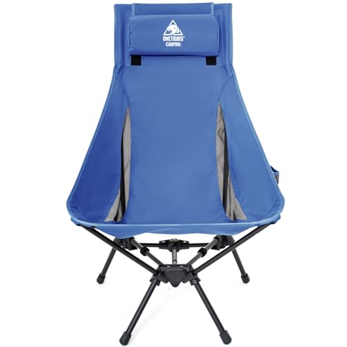 ONETIGRIS Tigerblade High Back Camping Chair with Pillow Design, Comfortable Widened Seat Folding Chair - color: Blue