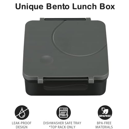 Bento Lunch Box Set for Kids with 8oz Soup Thermo, Leak-Proof Lunch Containers with 4 Compartment, Kids Thermo Hot Food Jar and Insulated Lunch Bag for Kid to School-Black - color: Black