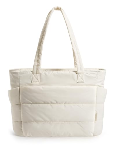 BAGSMART Tote Bag for Women, Lightweight Puffy Tote Bag with Compartments Shoulder Bag Handbag for Travel, Work, Gym | Lightweight - color: Beige, size: Standard