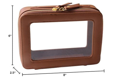 SANHECUN Toiletry bag waterproof cosmetic organizer with handle large opening for travelling car organizer (Brown) - color: Brown