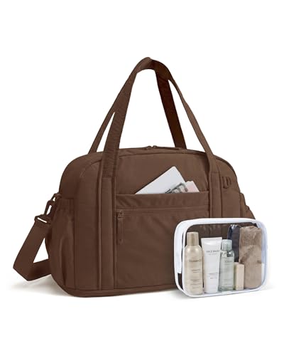 BAGSMART Expandable Personal Item Travel Bag, Lightweight Gym Bag for Women, 24L Weekender Travel Duffle with Toiletry Bag, Carry on Overnight Duffel, Chocolate - color: Chocolate