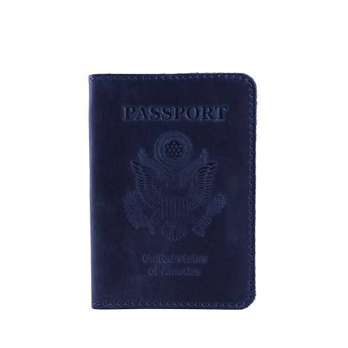 INCARNE US Leather Passport Holder for Travel - Passport Case - Passport Wallet for Men - Passport Cover for Women Sleeve Protector - Travel Essentials Vacation Luggage Travel Gifts - Vintage Blue - color: Vintage Blue, style: Patriotic Usa
