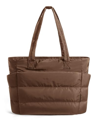 BAGSMART Tote Bag for Women, Lightweight Puffy Tote Bag with Compartments Shoulder Bag Handbag for Travel, Work, Gym | Lightweight - color: Coffee, size: Standard