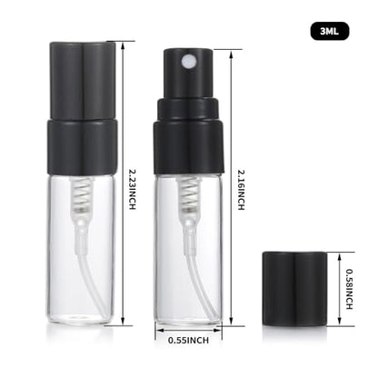 20Pcs 3ml Empty Clear Glass Mist Spray Bottle Refillable Mini Perfume Atomizer Travel Sample Bottle with Black Aluminized Nozzle Makeup Container for Perfume (3ml Black Caps) - color: 3ml Black Caps