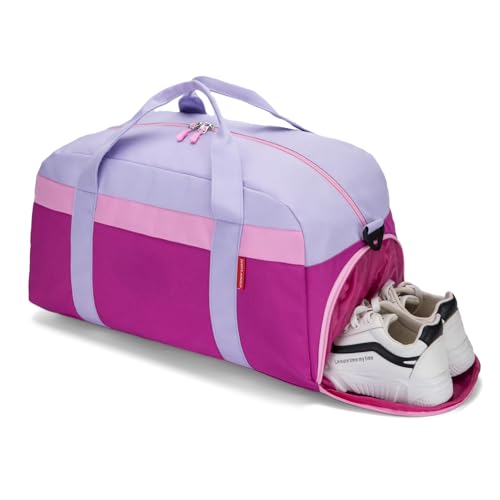 Kids Duffle Bag for Boys or Girls, Fit Sports Practice, or Overnight Travel Weekend (Purple) - color: Purple