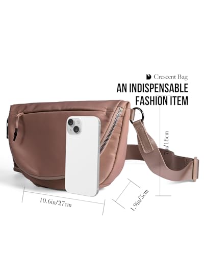 Crescent Bag for Women and Men, Fashion Medium Nylon Folding Crescent Moon Bag Single Shoulder Bag with Adjustable Strap - color: Crossbody bag-Brown