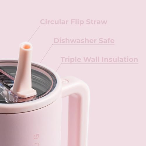 HydroJug Traveler - 32 oz Water Bottle with Handle & Flip Straw - Fits in Cup Holder, Leak Resistant Tumbler-Reusable Insulated Stainless Steel & Rubber Base - Gifts for Women & Men, Pink Sand - color: Pink Sand, size: 32oz