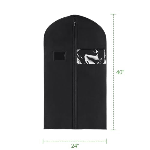 KEEGH 40" Suit Cover Bags for Men (Set of 10) Garment Bags for Hanging Clothes, Suit Bags for Closet Storage or Travel, Clothes Cover for Suits Coats with Clear Window and Label Pocket, Black - size: 40"-10pcs