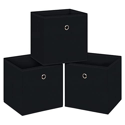Black Foldable Storage Cubes Bins ,11 Inch Cloth Storage Cube Fabric Storage Box Cubes Organizer Baskets with Handles for Home Organizer Set of 3 (Black) - color: Black, size: 3 Pack