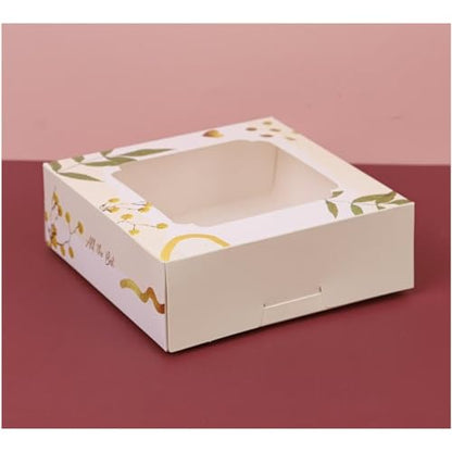20 Pack Bakery Boxes with Window Small 6x6x2 inch for Cookie, Candy, Pastry, Brownie, Chiffon Cake, Tart, Pie, Waffle (Cream - Marigold) - color: Cream - Marigold