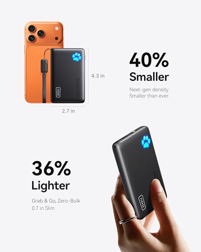 INIU 45W Fast Charging Portable Charger, 40% Smaller 10000mAh with Detachable Cable, Flight-Safe Travel Power Bank, USB C External Phone Battery Pack for iPhone 17 16 Pro iPad Samsung S26 Google etc - color: Black